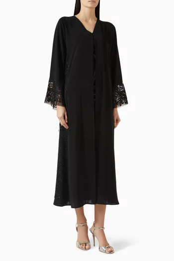 Embellished Lace-trim Abaya