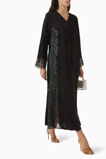 Embellished Lace-trim Abaya