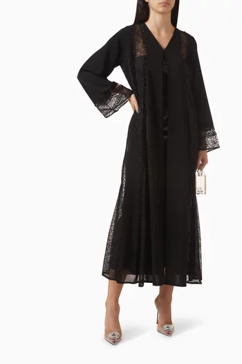 Embellished Lace-trim Abaya