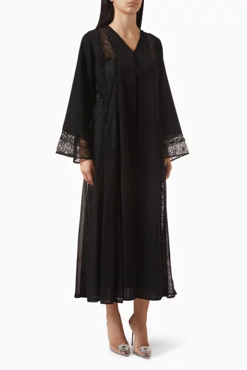 Embellished Lace-trim Abaya