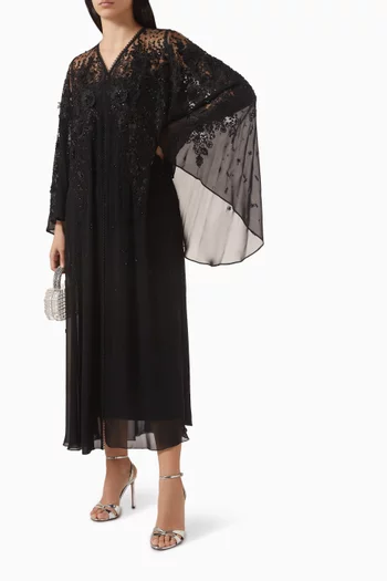 Embellished Lace-trim Abaya