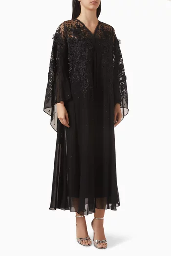 Embellished Lace-trim Abaya