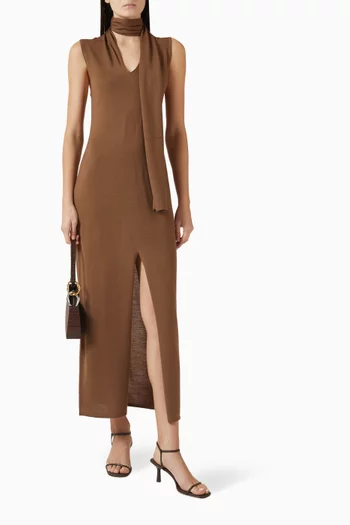 فستان بوشاح صوف مارينو وحرير