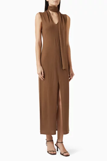 فستان بوشاح صوف مارينو وحرير