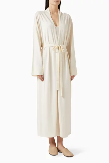 كارديغان طويل بحزام صوف مارينو وحرير