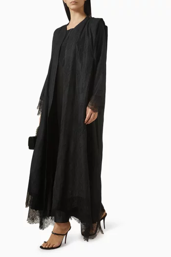3-piece Lace-trim Abaya Set