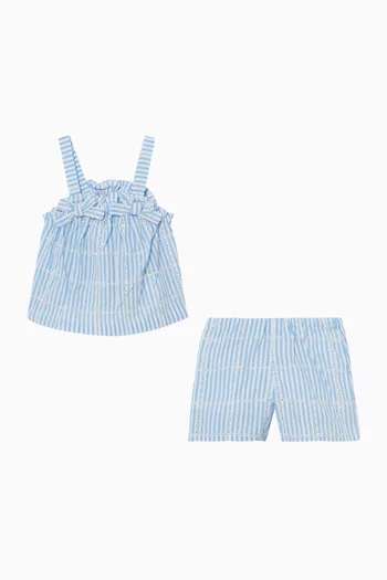 طقم مزين بنقشة مخططة قطن، قطعتان