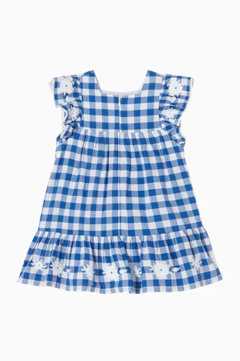 فستان بتطريزات ونقشة مربعات غينغهام بلونين