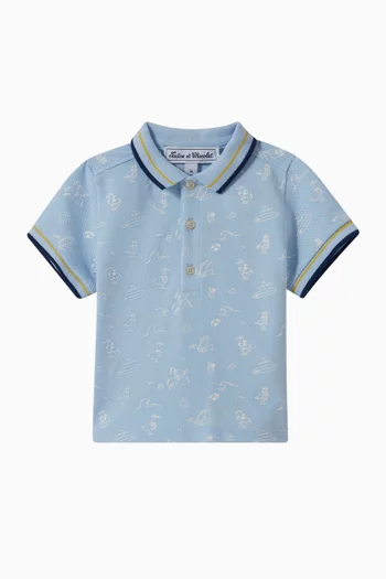 Seaside-print Polo Shirt in Cotton-pique