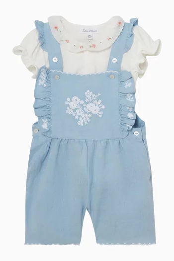 لباس قطعة واحدة بكشكش وزهور مطرزة