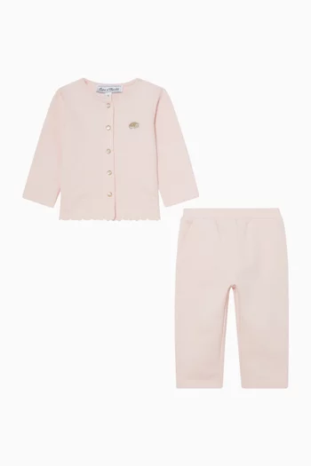 Floral-applique Cardigan & Leggings Set in Cotton