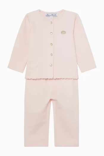 Floral-applique Cardigan & Leggings Set in Cotton