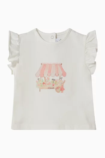 تي شيرت بطبعة زهور قطن