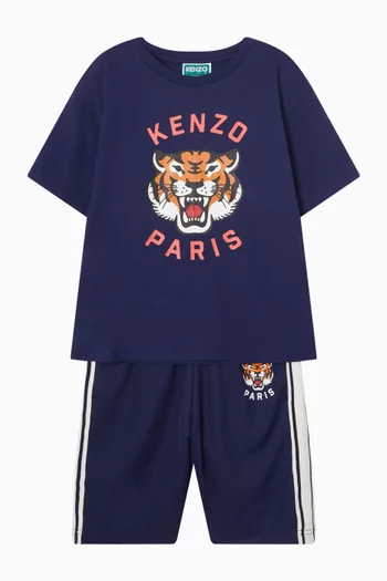 تي شيرت بطبعة نمر وشعار الماركة قطن