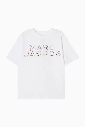 تي شيرت قطن مزين بشعار الماركة وكريستال