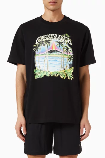 تي شيرت كلاسيكي بطبعة بركان قطن جيرسيه