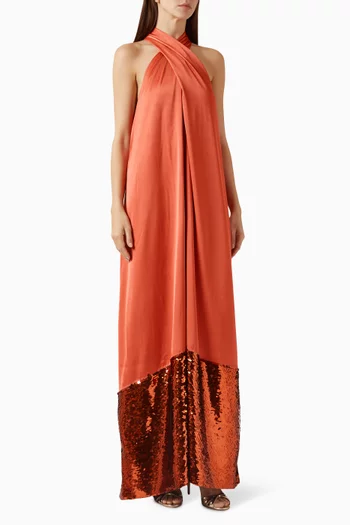 Sequin-embellished Halter Maxi Dress