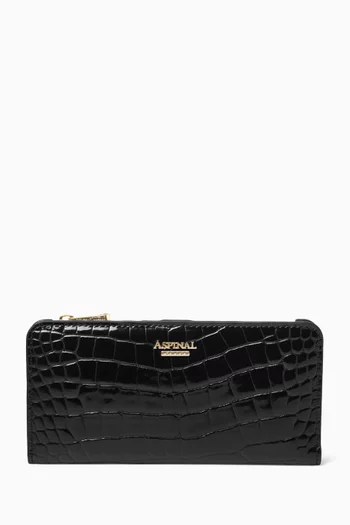 Large Mayfair Wallet in Patent Croc-embossed Leather