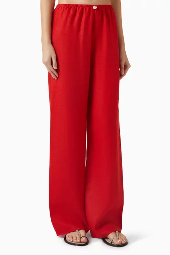 بنطال بلايا بحلية من اللؤلؤ كتان