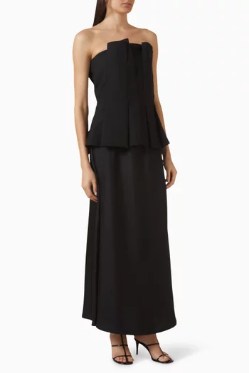 فستان طويل بصدرية منحوتة بتصميم زهرة توليب