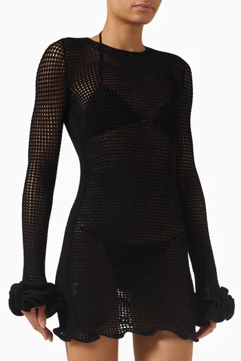 فستان بيوني قصير كروشيه