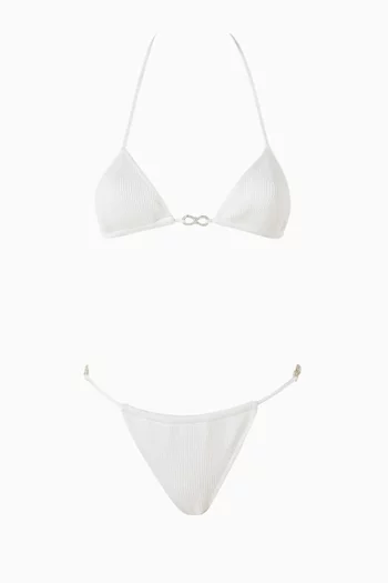 طقم بيكيني بحلي معدنية على شكل عقد مرصعة بالكريستال قماش مطاطي ومضلع