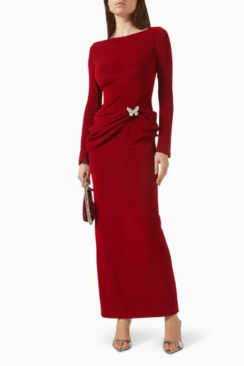 فستان بقصة مستقيمة بدرابيه غير متماثل