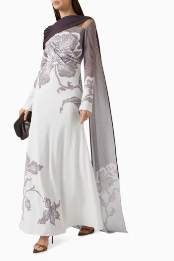 فستان بدرابيه مزين بنقشة