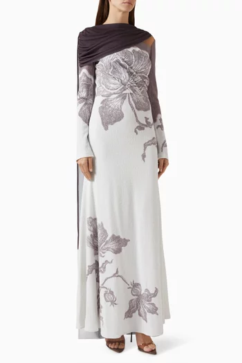 فستان بدرابيه مزين بنقشة