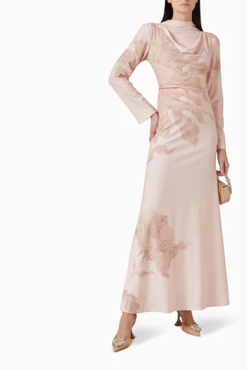 فستان بدرابيه مزين بنقشة