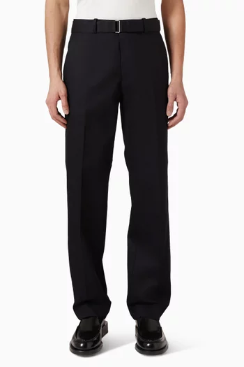 Belted Straight-leg Pants in Cotton Twill