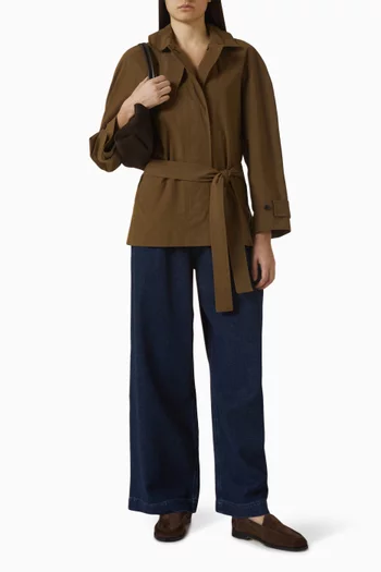 Belted Short Trench Jacket in Cotton