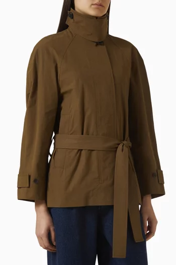 Belted Short Trench Jacket in Cotton