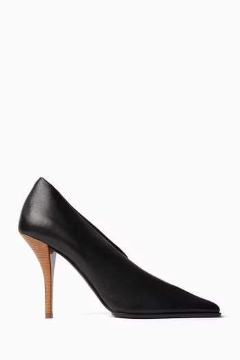 حذاء كلاسيك بمقدمة مربعة وكعب 90 مم جلد