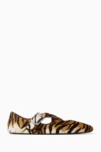 Crossed Ballet Flats in Animal-print Ponyhair