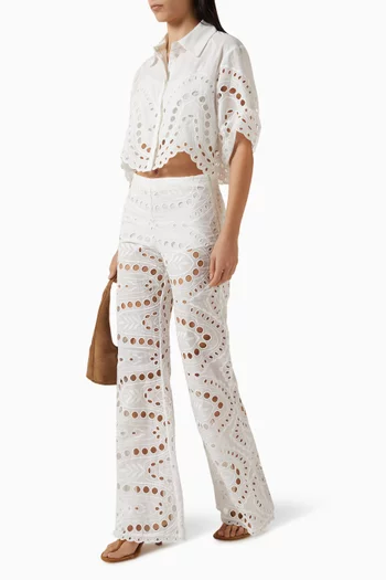 بنطال ستيرن بتطريزات إنجليزية مزيج قطن