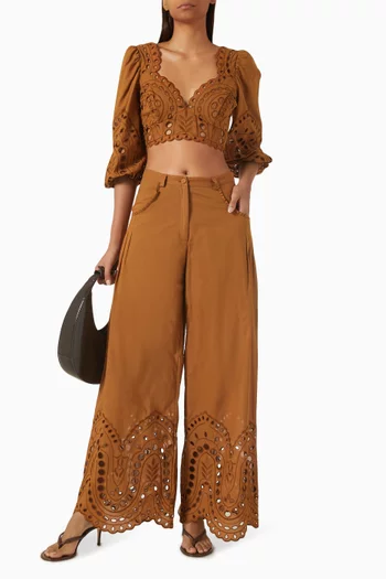 بنطال راي بتطريزات إنجليزية مزيج قطن