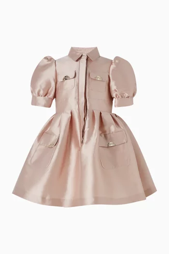 Puffed Pocket Shirt Dress in Satin