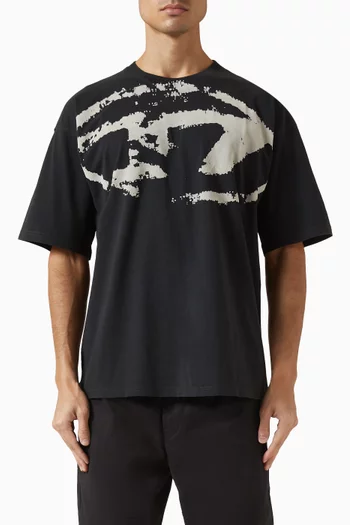 Distressed Flocked Logo T-shirt in Cotton