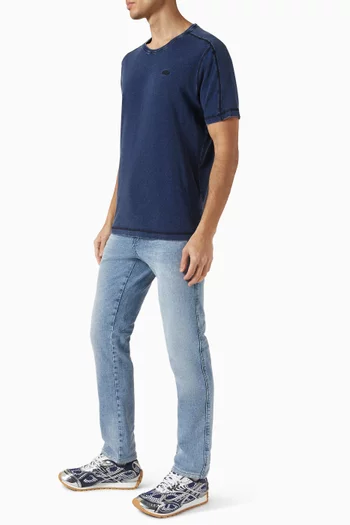 Distressed Denim-Effect T-shirt in Cotton
