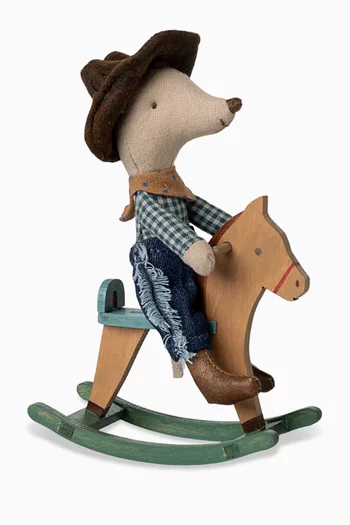 Little Brother Cowboy Mouse on Rocking Horse Toy
