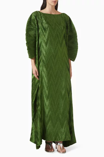 فستان كوكون بطيّات ونقشة شيفرون متعرجة