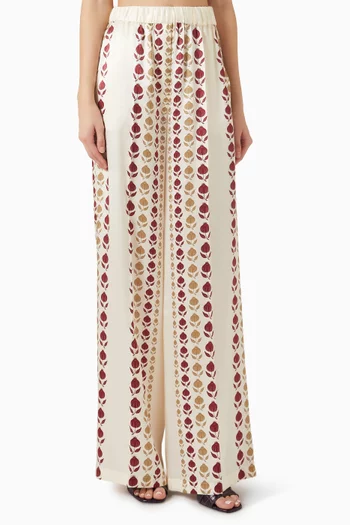 بنطال بقصة ساق واسعة ونقشة ستان