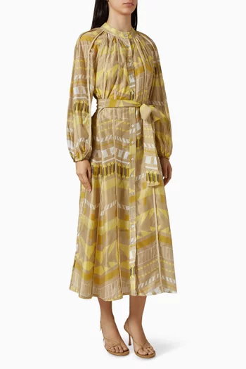 فستان بنمط قميص بنقشة وحزام