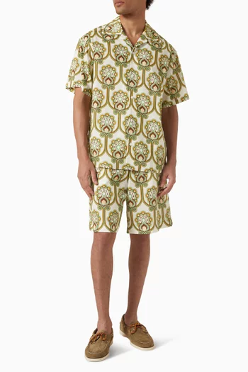 قميص لين بنقشة زهور وزخارف كتان وقطن