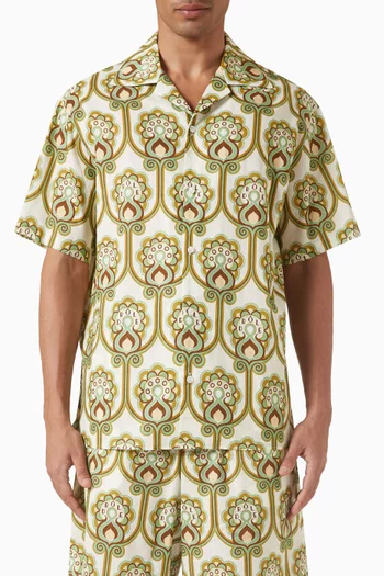 قميص لين بنقشة زهور وزخارف كتان وقطن