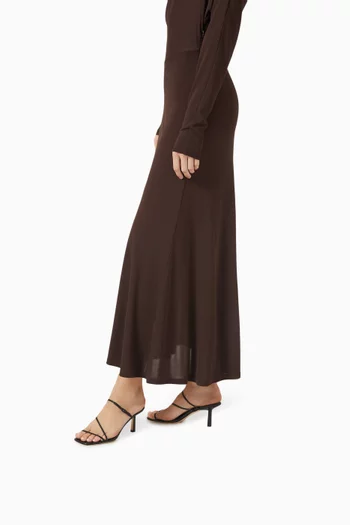 حذاء بياس مفتوح من الخلف بتصميم ملفوف وكعب 70 مم جلد ماعز