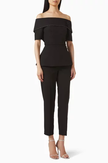 طقم بنطال وبلوزة مطرزة بالخرز