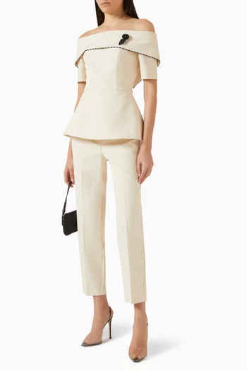 طقم بنطال وبلوزة مطرزة بالخرز