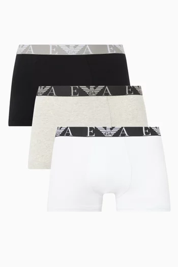 Monogram Logo Boxer Briefs in Stretch Cotton, Set of 3